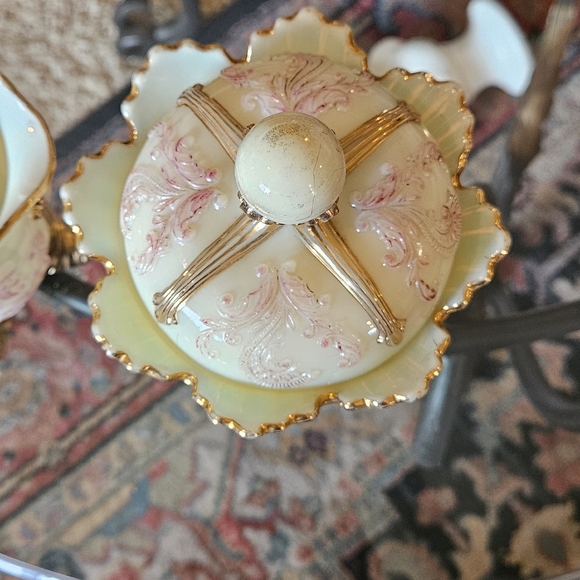 Northwood Inverted Fan Sugar Creamer Spooner Uranium Custard Glass Antique EAPG - Picture 5 of 16